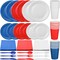 210 Pieces Independence Day Party Supplies Disposable Tableware 4th of July Blue Red White Paper Plates and Napkins Cups Plastic Forks Knives Spoons for Patriotic Party Supplies